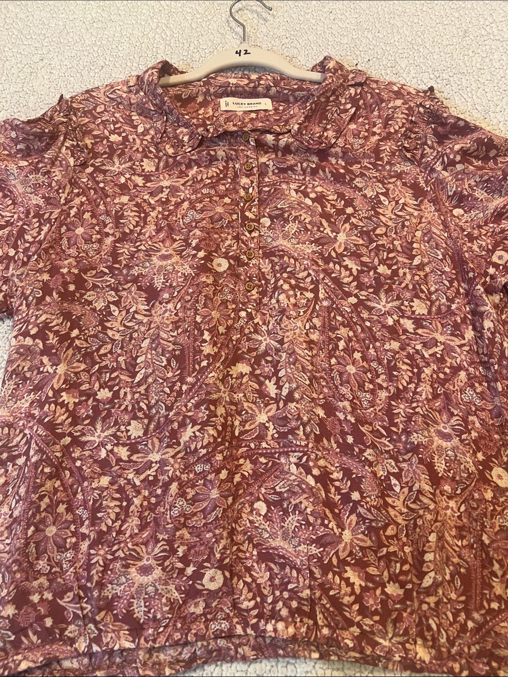 Lucky Brand Plum Floral Button-Front Blouse